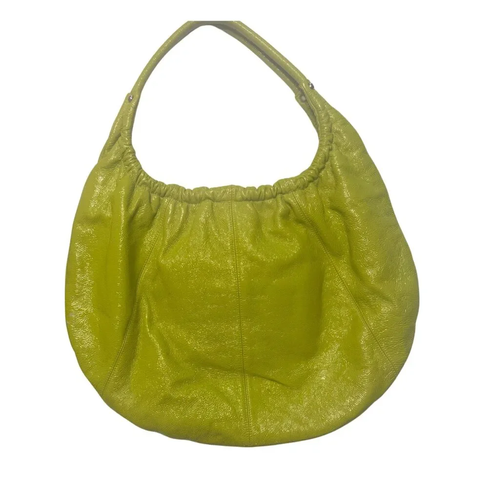 HOBO International Lime Green Leather Slouch Shoulder Bag Hobo Boho Y2K Purse